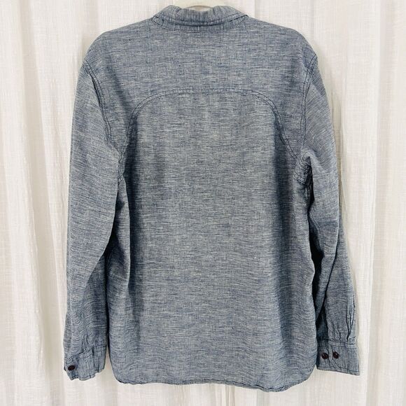 Woolrich Grayish Blue Hemp & Organic Cotton Button Down Sustainable Shirt Mens L - Picture 6 of 8